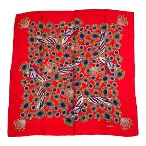 Chanel Scarf Silk Pattern Red